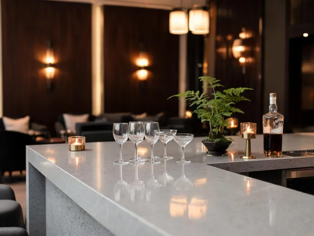 Hotel bar with quartz countertop