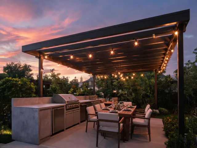 Outdoor kitchen with quartz countertop