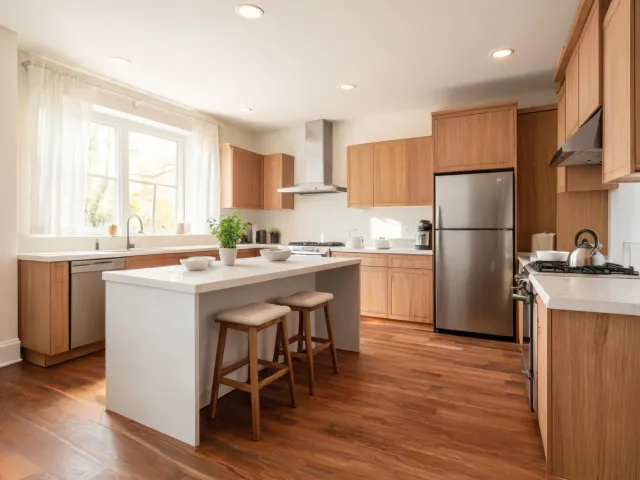 Residential kitchen with quartz countertops