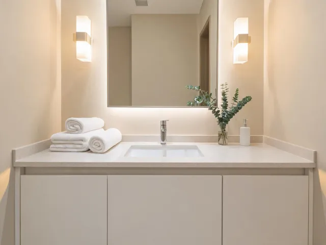 Bathroom vanity with quartz surface