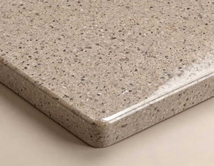 Close-up of Caesarstone quartz slab edge and surface texture