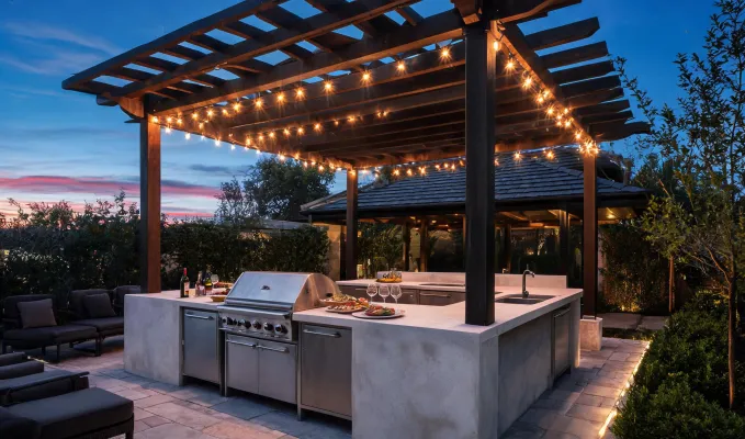 Covered outdoor kitchen with quartz
