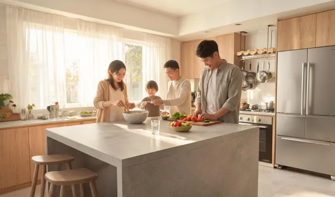 Residential kitchen island in Caesarstone quartz