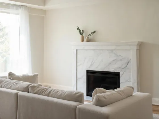Living space with quartz fireplace surround